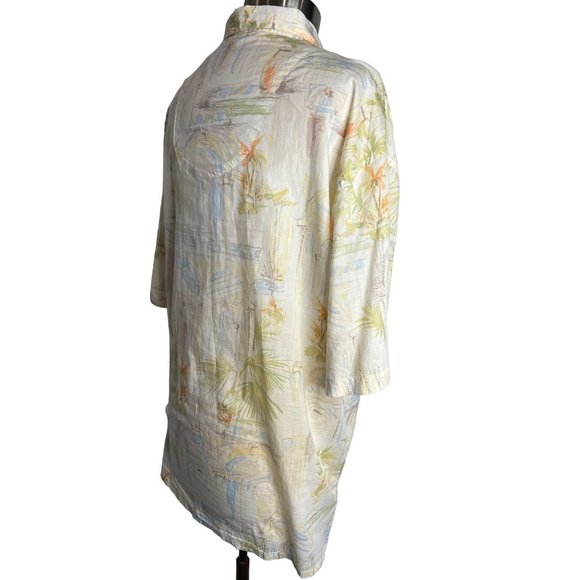 Bamboo Cay Men’s large button front top short sleeve collar Hawaiian print yello - Picture 6 of 12